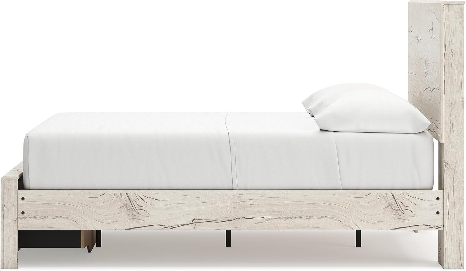 imageSignature Design by Ashley Lawroy King Platform Bed Frame with Four Storage Drawers Panel Headboard and Footboard Reclaimed Oak Look Farmhouse Bedroom Furniture Rustic WhiteFull