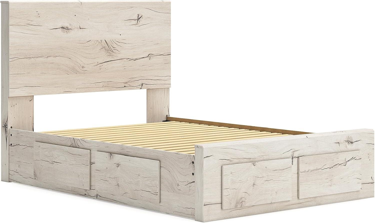 imageSignature Design by Ashley Lawroy King Platform Bed Frame with Four Storage Drawers Panel Headboard and Footboard Reclaimed Oak Look Farmhouse Bedroom Furniture Rustic WhiteFull