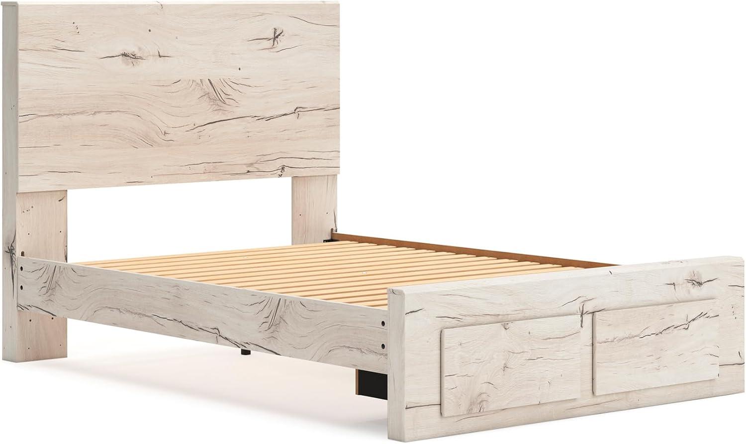 imageSignature Design by Ashley Lawroy King Platform Bed Frame with Four Storage Drawers Panel Headboard and Footboard Reclaimed Oak Look Farmhouse Bedroom Furniture Rustic WhiteFull