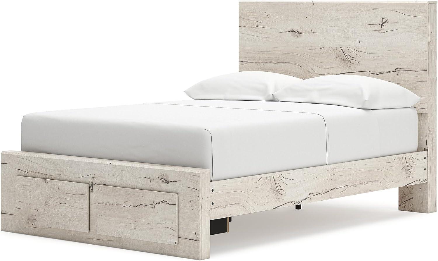 imageSignature Design by Ashley Lawroy King Platform Bed Frame with Four Storage Drawers Panel Headboard and Footboard Reclaimed Oak Look Farmhouse Bedroom Furniture Rustic WhiteFull