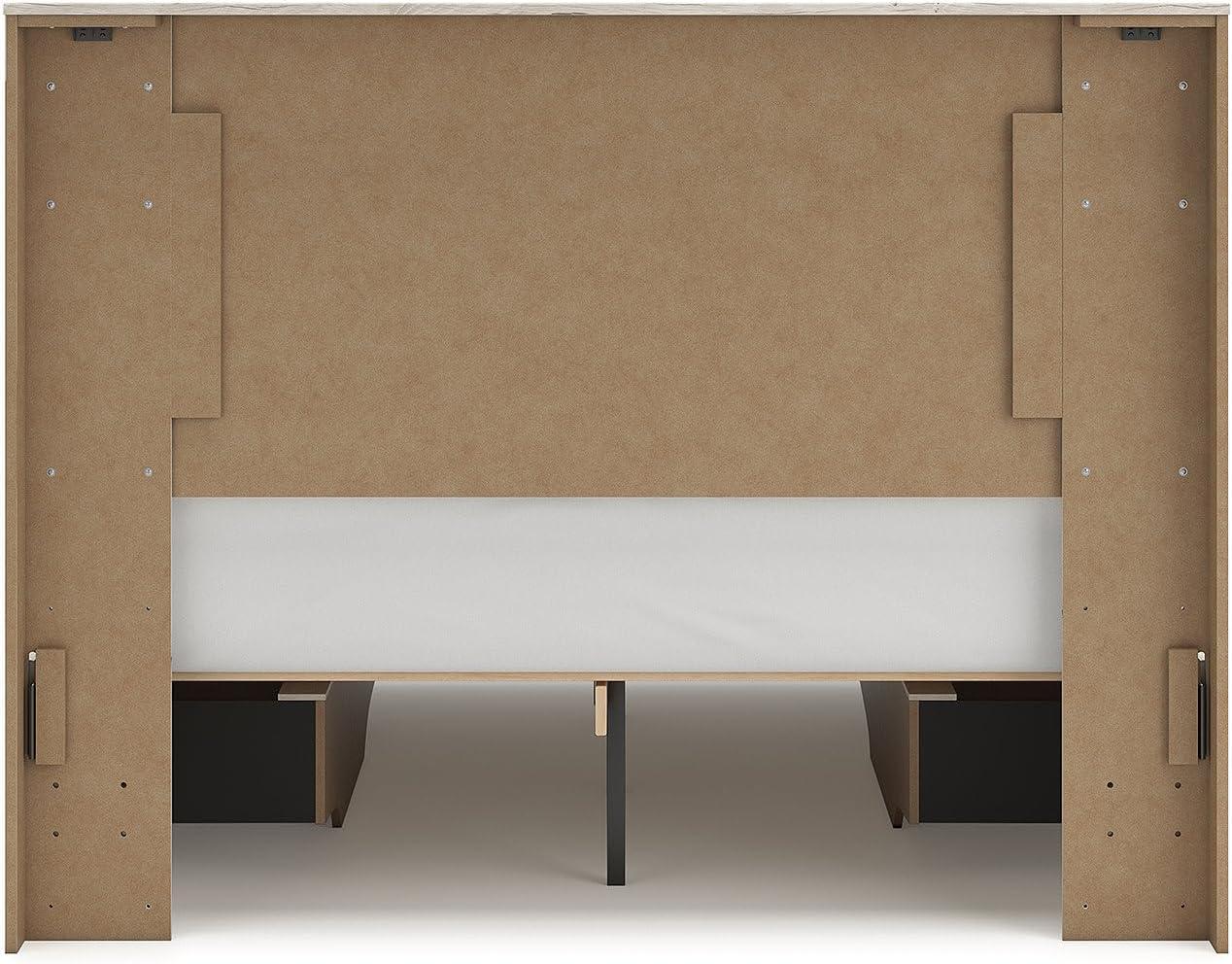 imageSignature Design by Ashley Lawroy King Platform Bed Frame with Four Storage Drawers Panel Headboard and Footboard Reclaimed Oak Look Farmhouse Bedroom Furniture Rustic WhiteFull