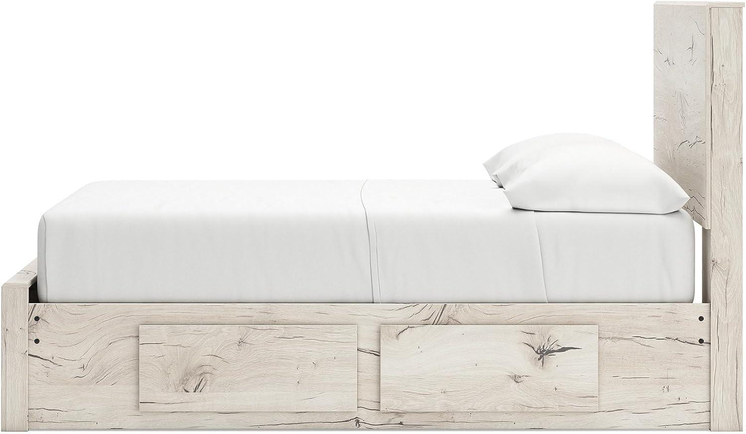 imageSignature Design by Ashley Lawroy King Platform Bed Frame with Four Storage Drawers Panel Headboard and Footboard Reclaimed Oak Look Farmhouse Bedroom Furniture Rustic WhiteFull