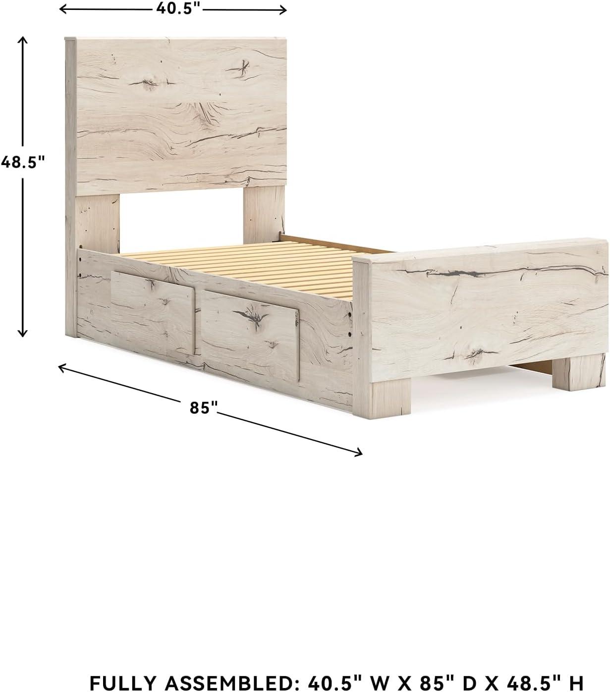 imageSignature Design by Ashley Lawroy King Platform Bed Frame with Four Storage Drawers Panel Headboard and Footboard Reclaimed Oak Look Farmhouse Bedroom Furniture Rustic WhiteTwin