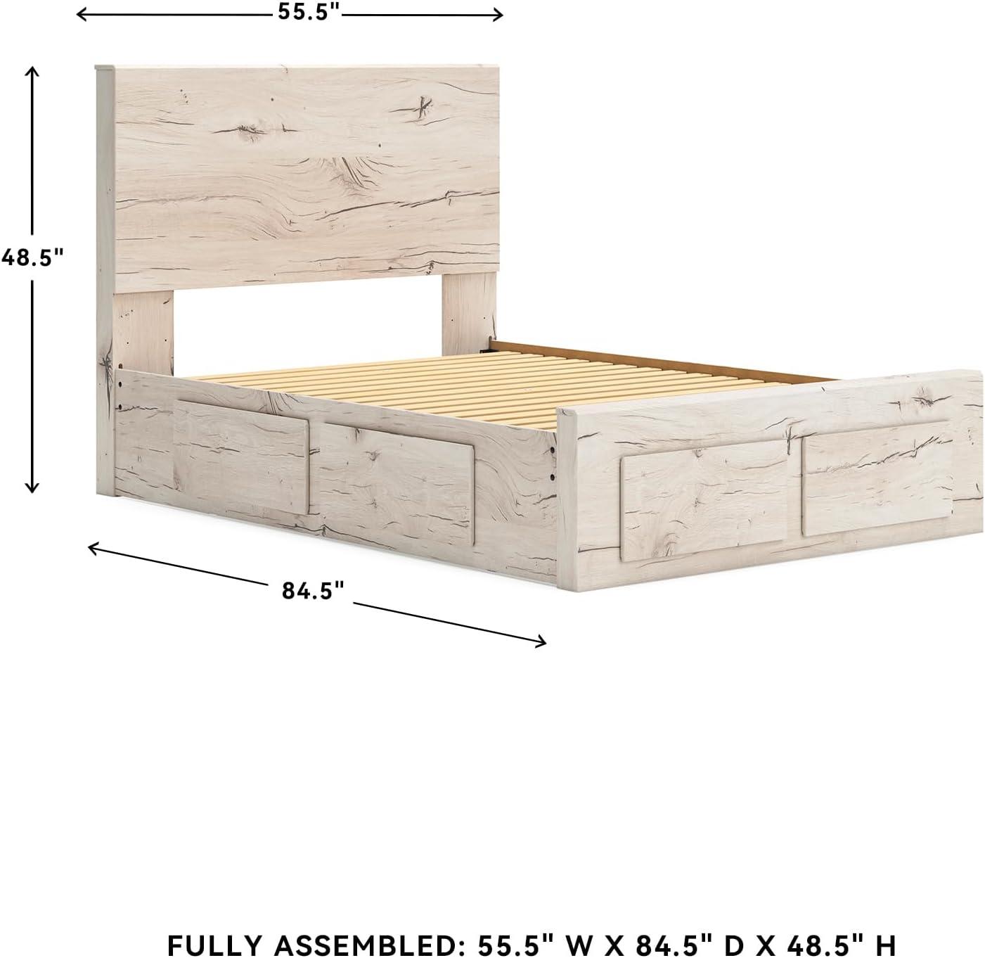 imageSignature Design by Ashley Lawroy King Platform Bed Frame with Four Storage Drawers Panel Headboard and Footboard Reclaimed Oak Look Farmhouse Bedroom Furniture Rustic WhiteFull
