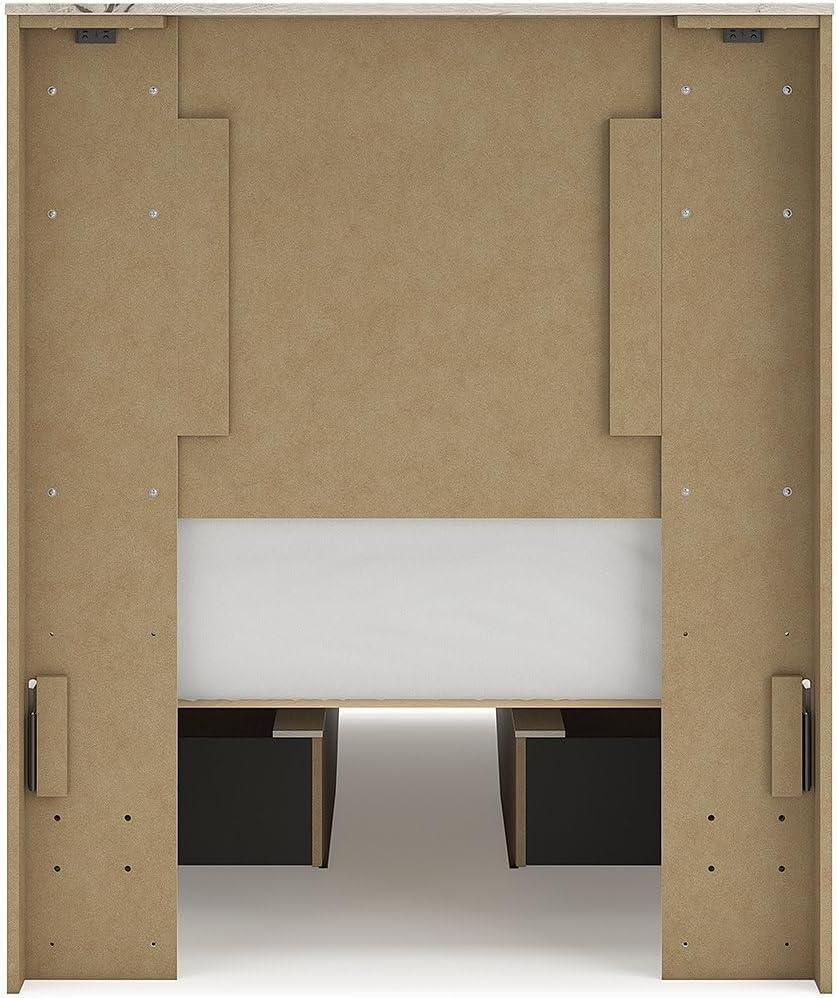 imageSignature Design by Ashley Lawroy King Platform Bed Frame with Four Storage Drawers Panel Headboard and Footboard Reclaimed Oak Look Farmhouse Bedroom Furniture Rustic WhiteTwin
