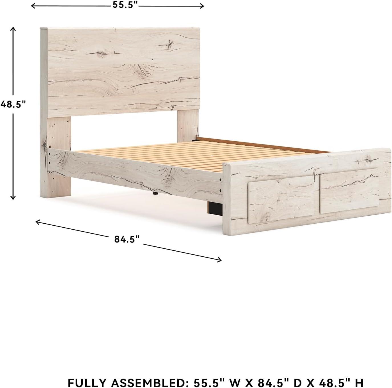 imageSignature Design by Ashley Lawroy King Platform Bed Frame with Four Storage Drawers Panel Headboard and Footboard Reclaimed Oak Look Farmhouse Bedroom Furniture Rustic WhiteFull
