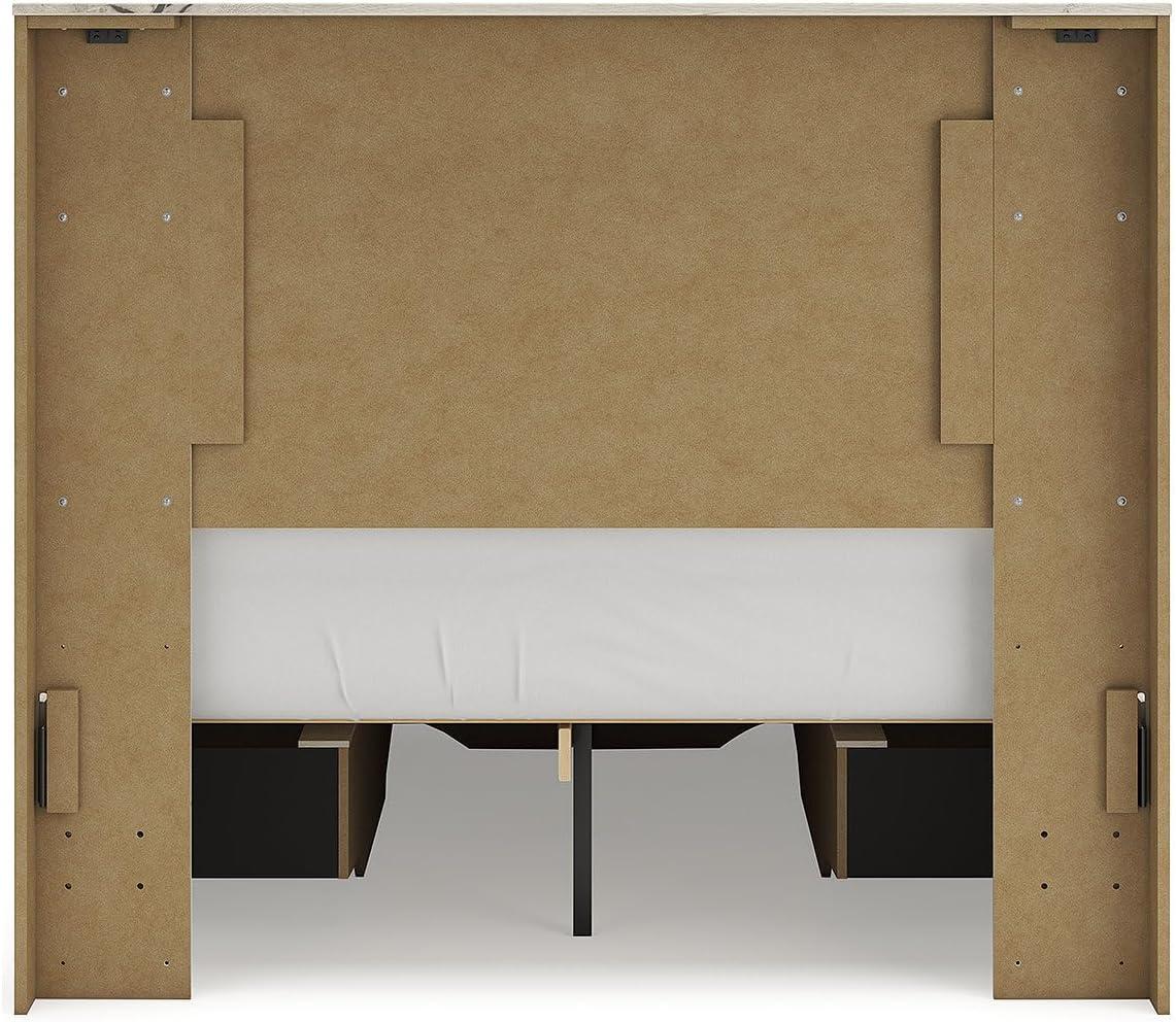 imageSignature Design by Ashley Lawroy King Platform Bed Frame with Four Storage Drawers Panel Headboard and Footboard Reclaimed Oak Look Farmhouse Bedroom Furniture Rustic WhiteFull