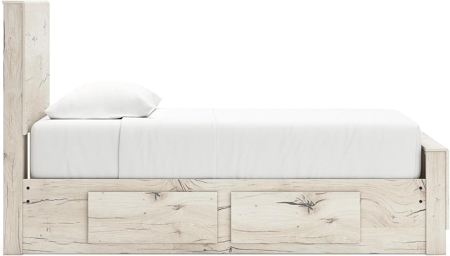 imageSignature Design by Ashley Lawroy King Platform Bed Frame with Four Storage Drawers Panel Headboard and Footboard Reclaimed Oak Look Farmhouse Bedroom Furniture Rustic WhiteTwin