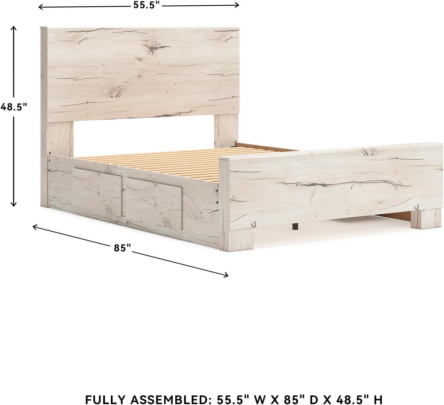 imageSignature Design by Ashley Lawroy King Platform Bed Frame with Four Storage Drawers Panel Headboard and Footboard Reclaimed Oak Look Farmhouse Bedroom Furniture Rustic WhiteFull