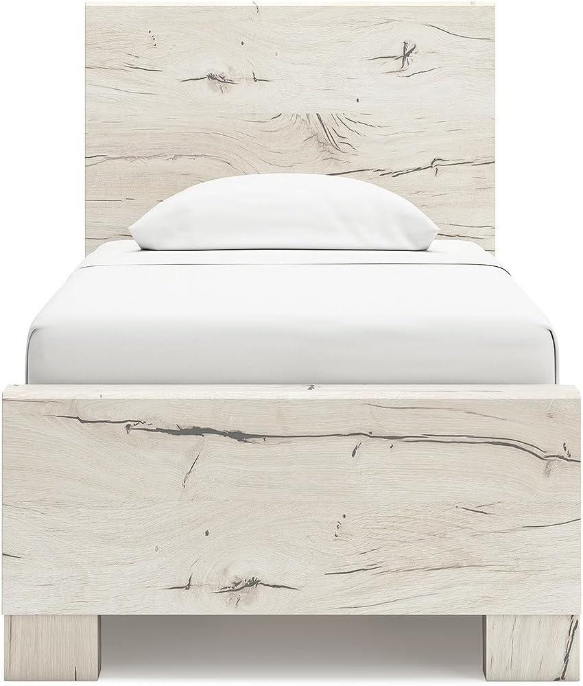 imageSignature Design by Ashley Lawroy King Platform Bed Frame with Four Storage Drawers Panel Headboard and Footboard Reclaimed Oak Look Farmhouse Bedroom Furniture Rustic WhiteTwin