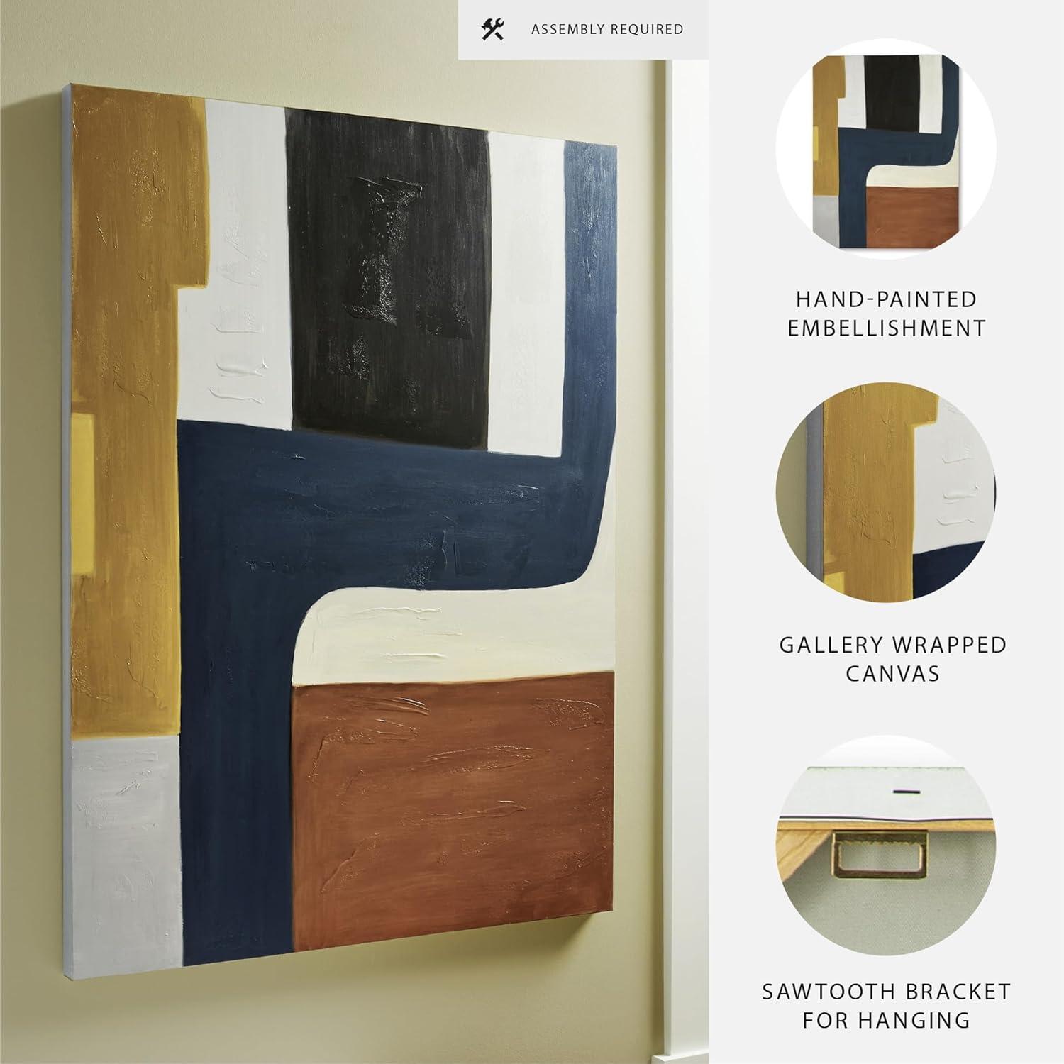 imageSignature Design by Ashley Lennmen Contemporary Rectangular Abstract Unframed Handpainted Wall Art 36 x 48 Inches Blue amp Light Brown