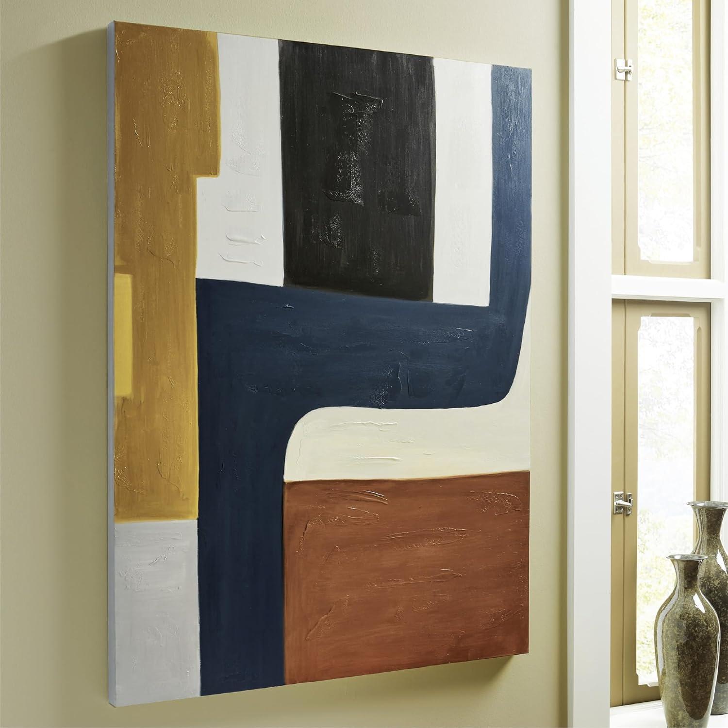 imageSignature Design by Ashley Lennmen Contemporary Rectangular Abstract Unframed Handpainted Wall Art 36 x 48 Inches Blue amp Light Brown