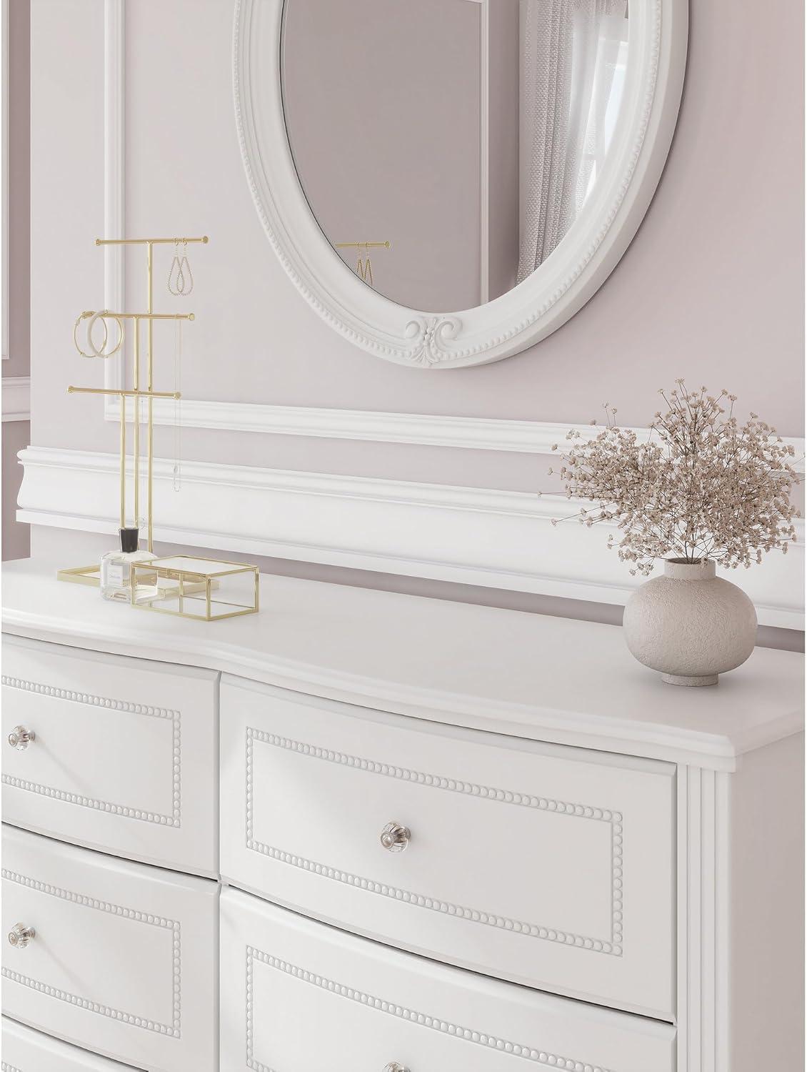 imageSignature Design by Ashley Maylilly Dresser and Mirror Set White Chest with 6 SmoothGliding Drawers Crystal Knobs and Bun Feet for Kids Bedroom Decor