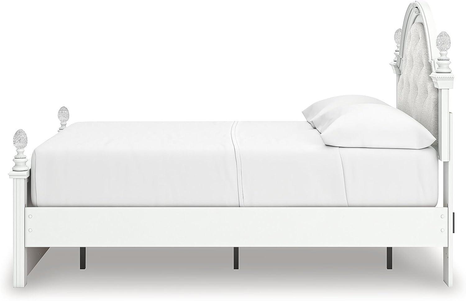 imageSignature Design by Ashley Maylilly Full Upholstered Panel Storage Bed Frame with Headboard LED Lights and Drawers Matte White for Teen and Kids Bedroom