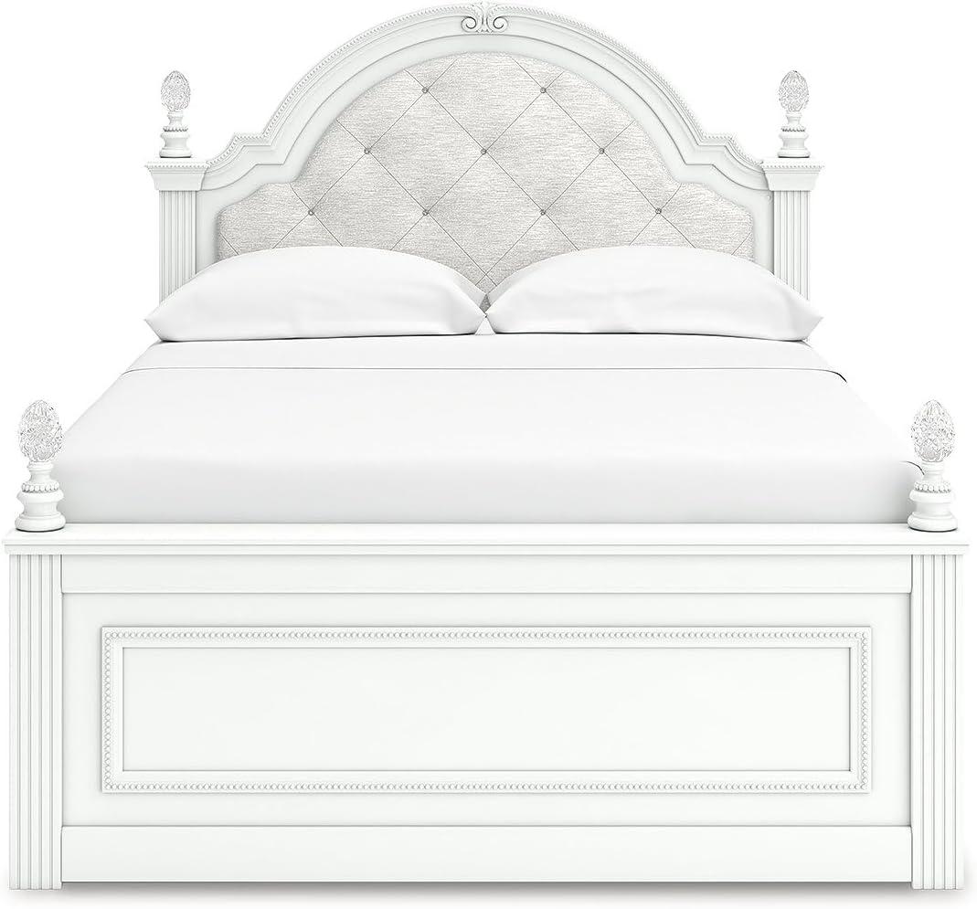 imageSignature Design by Ashley Maylilly Full Upholstered Panel Storage Bed Frame with Headboard LED Lights and Drawers Matte White for Teen and Kids Bedroom