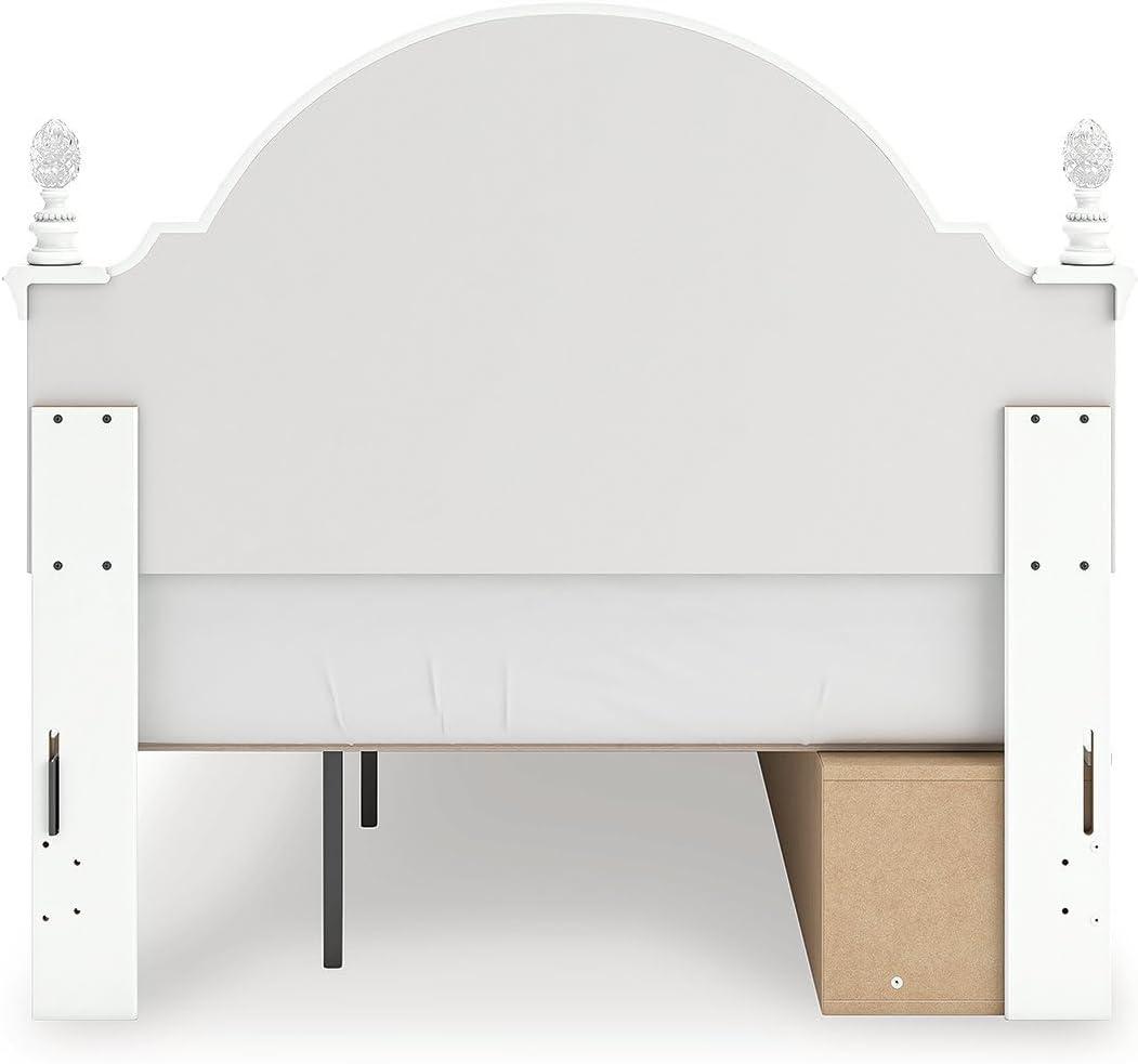 imageSignature Design by Ashley Maylilly Full Upholstered Panel Storage Bed Frame with Headboard LED Lights and Drawers Matte White for Teen and Kids Bedroom