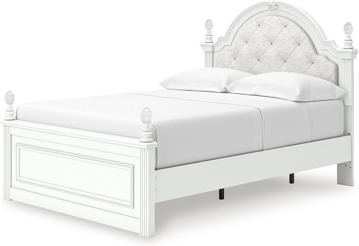 imageSignature Design by Ashley Maylilly Full Upholstered Panel Storage Bed Frame with Headboard LED Lights and Drawers Matte White for Teen and Kids Bedroom
