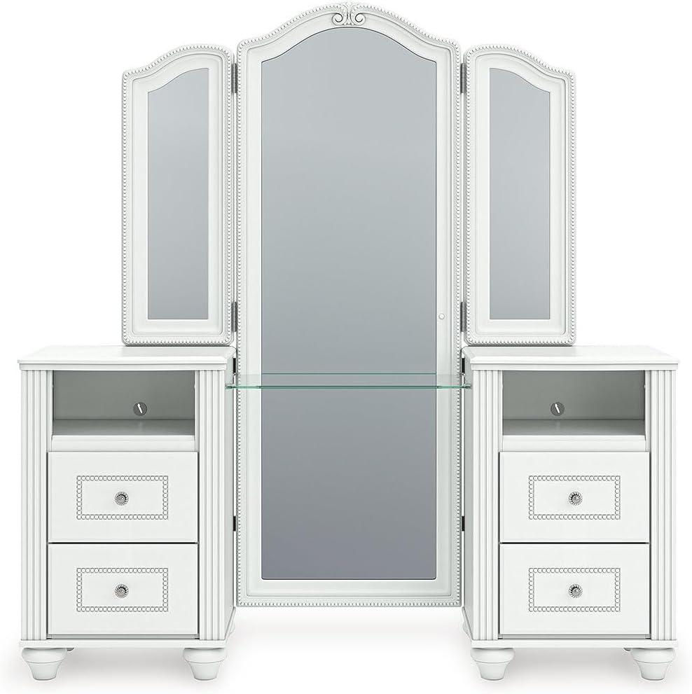 imageSignature Design by Ashley Maylilly Vanity with Mirror Makeup Desk with LED Lighting Matte White Teen Bedroom Set for Morning Routines 6025 W x 1625 D x 64 H