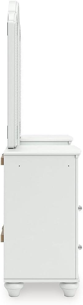imageSignature Design by Ashley Maylilly Vanity with Mirror Makeup Desk with LED Lighting Matte White Teen Bedroom Set for Morning Routines 6025 W x 1625 D x 64 H