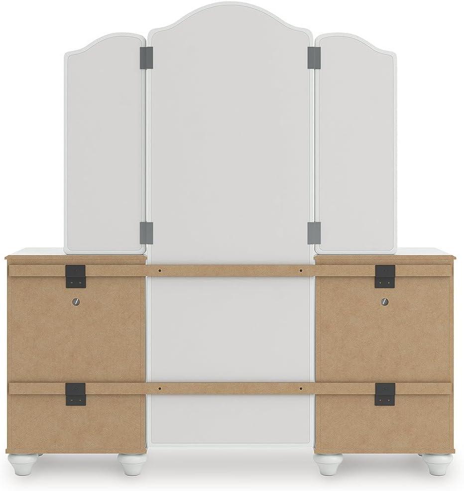 imageSignature Design by Ashley Maylilly Vanity with Mirror Makeup Desk with LED Lighting Matte White Teen Bedroom Set for Morning Routines 6025 W x 1625 D x 64 H