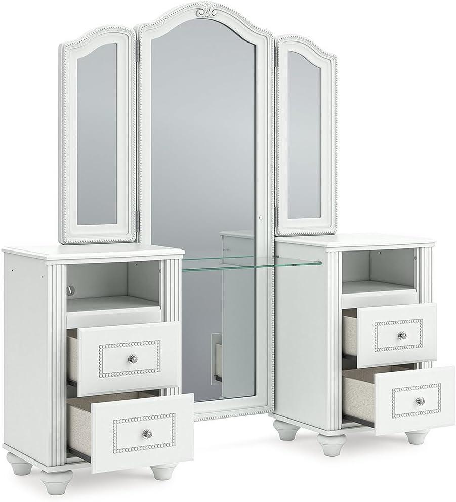 imageSignature Design by Ashley Maylilly Vanity with Mirror Makeup Desk with LED Lighting Matte White Teen Bedroom Set for Morning Routines 6025 W x 1625 D x 64 H