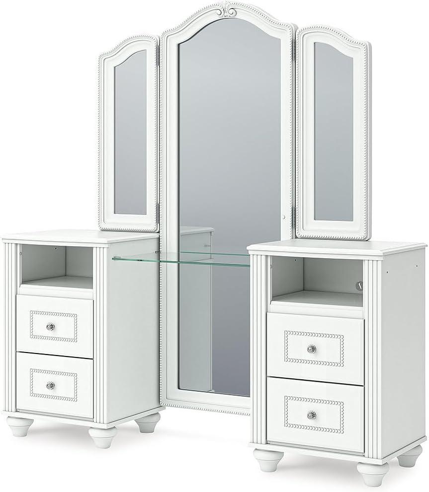 imageSignature Design by Ashley Maylilly Vanity with Mirror Makeup Desk with LED Lighting Matte White Teen Bedroom Set for Morning Routines 6025 W x 1625 D x 64 H