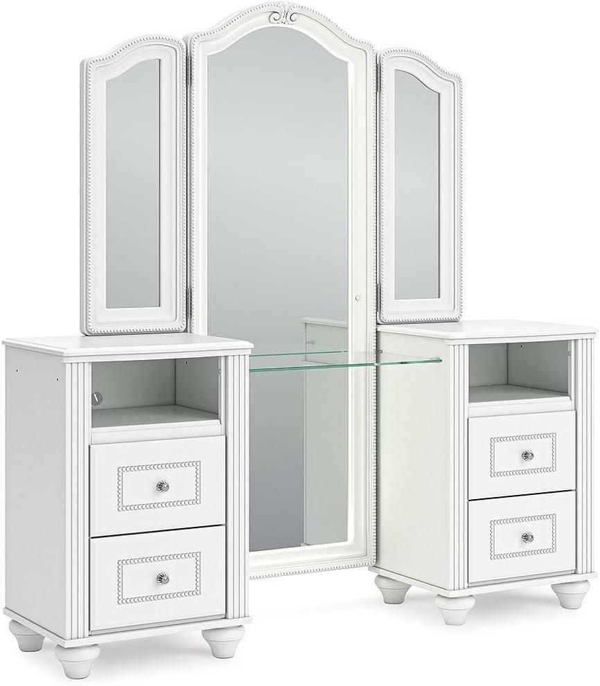 imageSignature Design by Ashley Maylilly Vanity with Mirror Makeup Desk with LED Lighting Matte White Teen Bedroom Set for Morning Routines 6025 W x 1625 D x 64 H