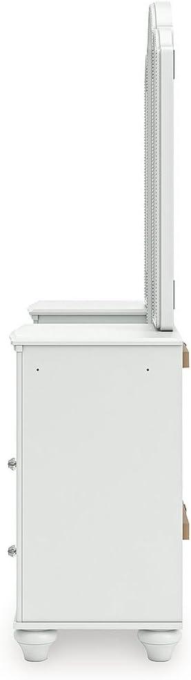 imageSignature Design by Ashley Maylilly Vanity with Mirror Makeup Desk with LED Lighting Matte White Teen Bedroom Set for Morning Routines 6025 W x 1625 D x 64 H