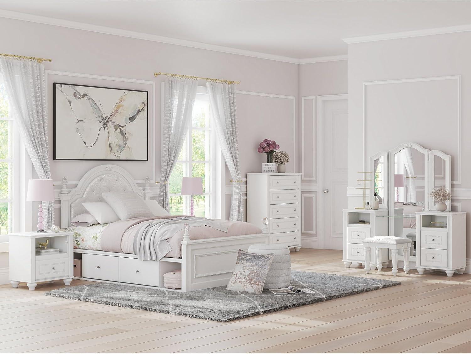 imageSignature Design by Ashley Maylilly Vanity with Mirror Makeup Desk with LED Lighting Matte White Teen Bedroom Set for Morning Routines 6025 W x 1625 D x 64 H