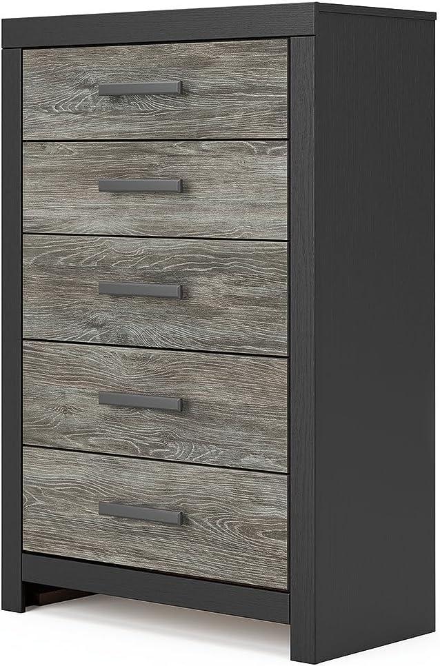 imageSignature Design by Ashley Ryderton Rustic 5Drawer Chest with Safety Stop Black amp GrayBlack Gray