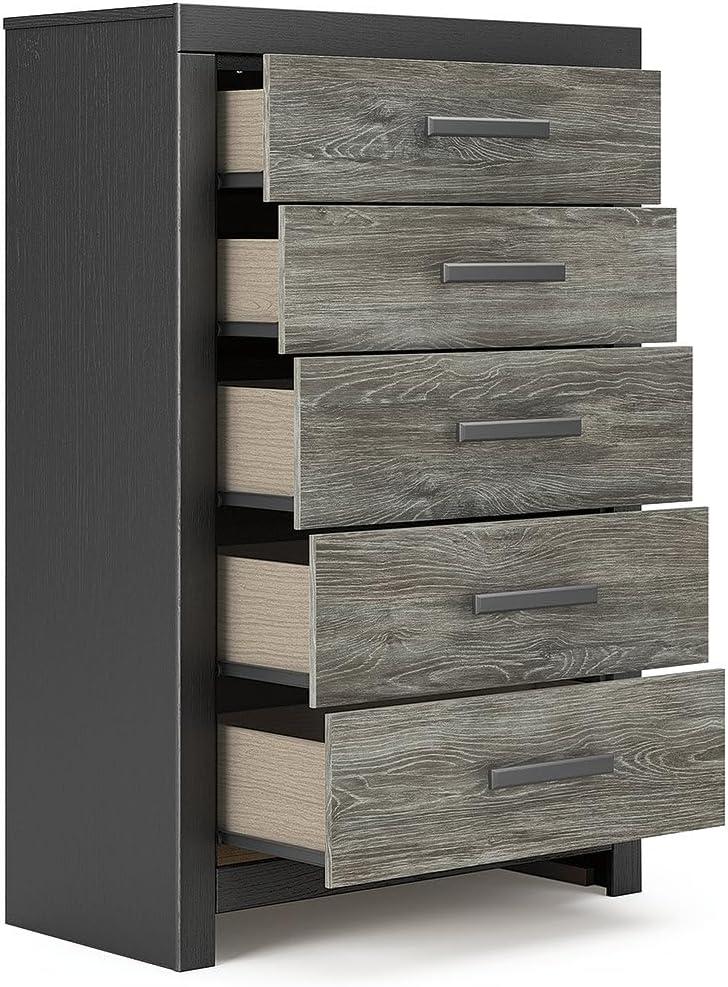 imageSignature Design by Ashley Ryderton Rustic 5Drawer Chest with Safety Stop Black amp GrayBlack Gray