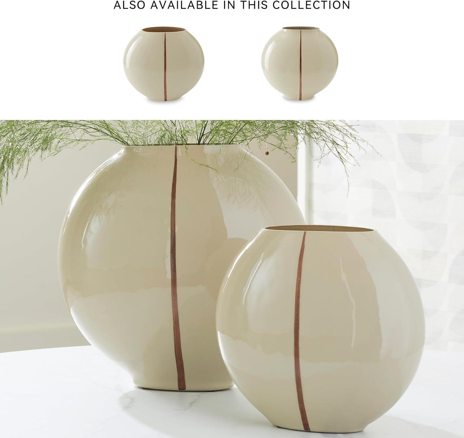 imageSignature Design by Ashley Sheabourne Contemporary Indoor 13 Hand Painted Enameled Glass Tabletop Vase with Wide Mouth Beige amp Dark Brown1025 W x 525 D x 9 H