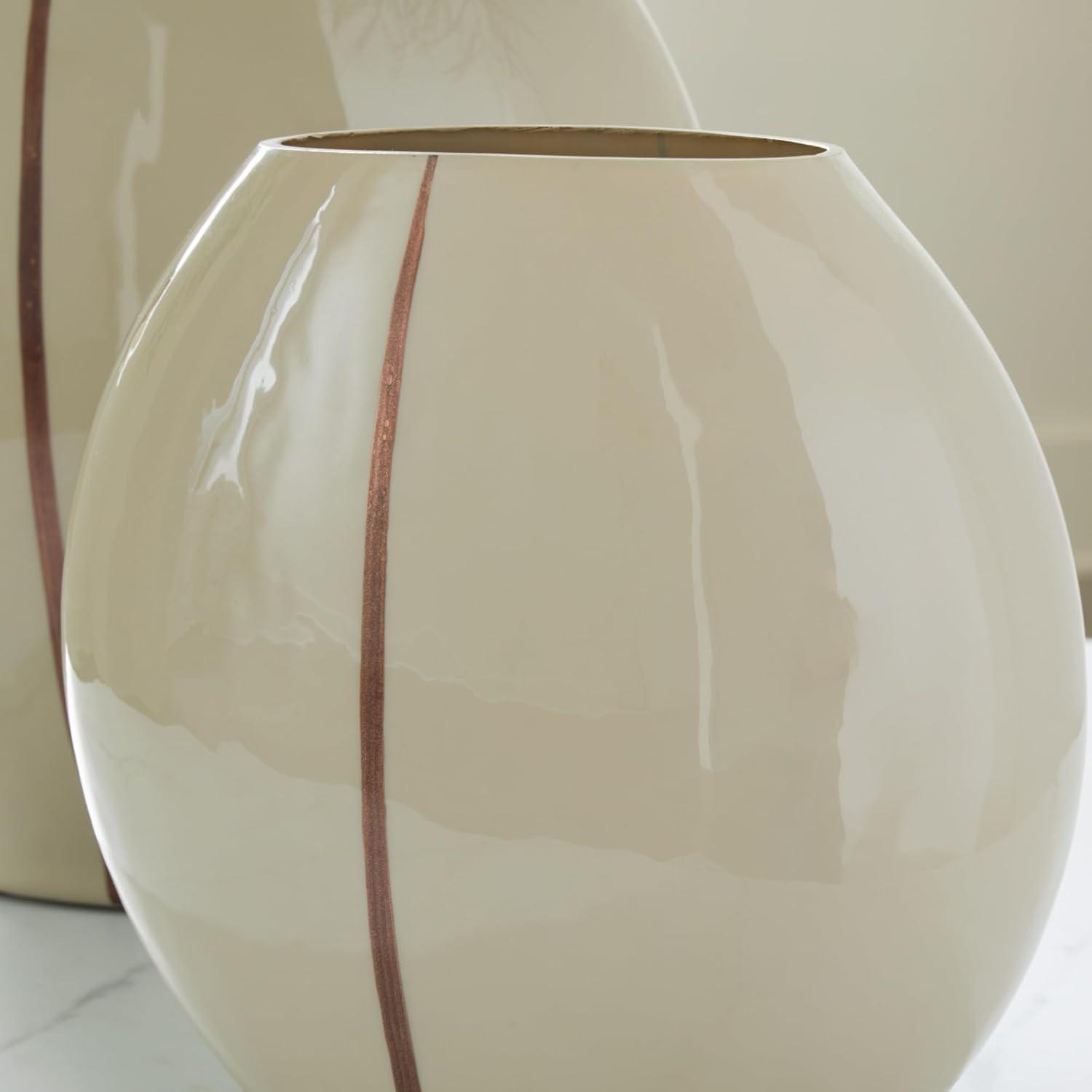 imageSignature Design by Ashley Sheabourne Contemporary Indoor 13 Hand Painted Enameled Glass Tabletop Vase with Wide Mouth Beige amp Dark Brown1025 W x 525 D x 9 H