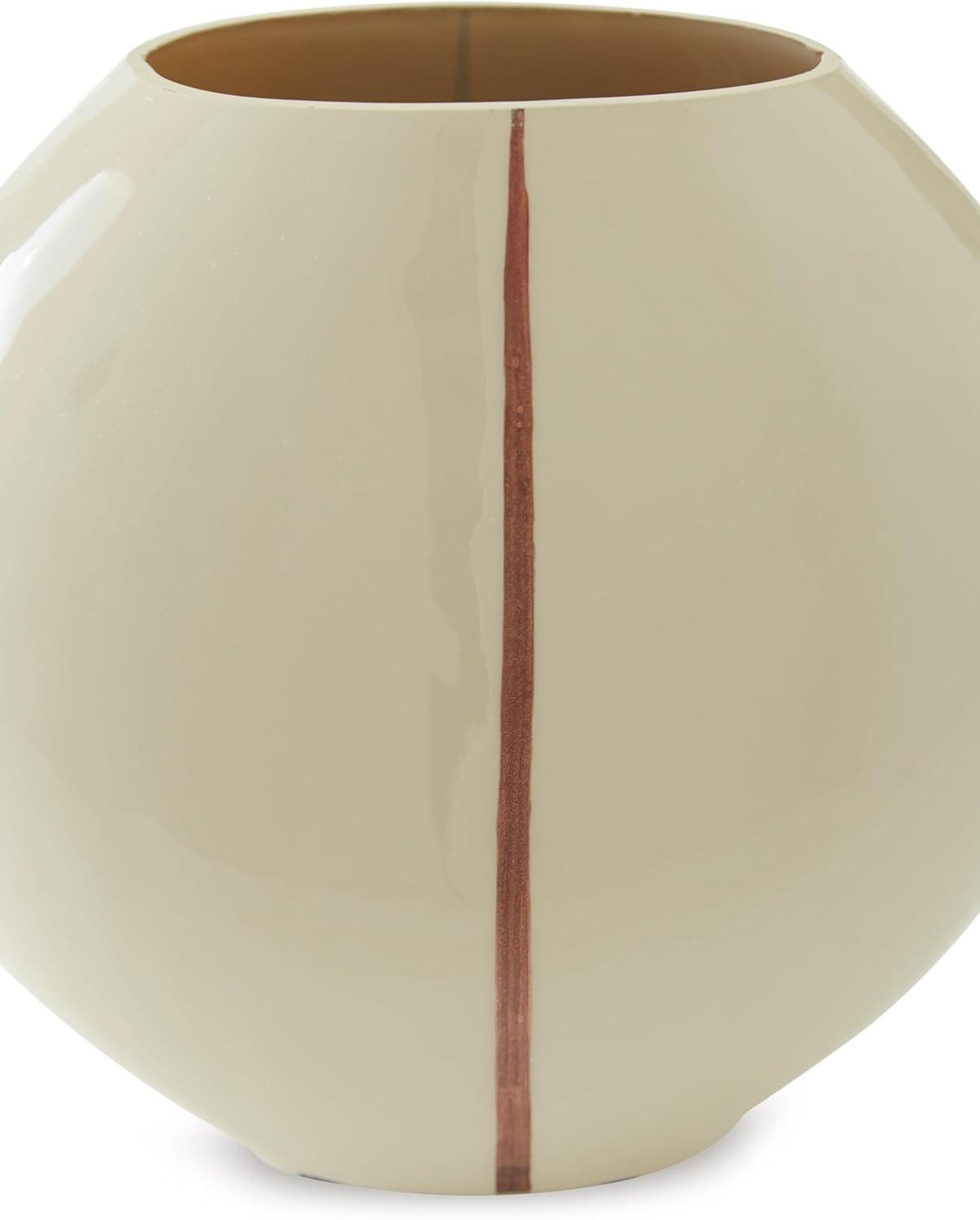 imageSignature Design by Ashley Sheabourne Contemporary Indoor 13 Hand Painted Enameled Glass Tabletop Vase with Wide Mouth Beige amp Dark Brown1025 W x 525 D x 9 H