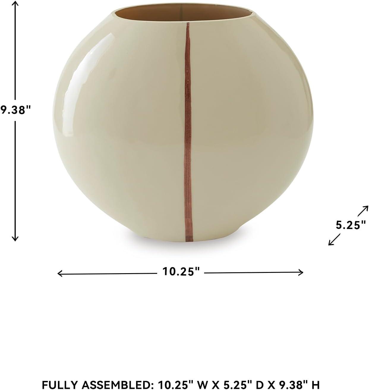 imageSignature Design by Ashley Sheabourne Contemporary Indoor 13 Hand Painted Enameled Glass Tabletop Vase with Wide Mouth Beige amp Dark Brown1025 W x 525 D x 9 H