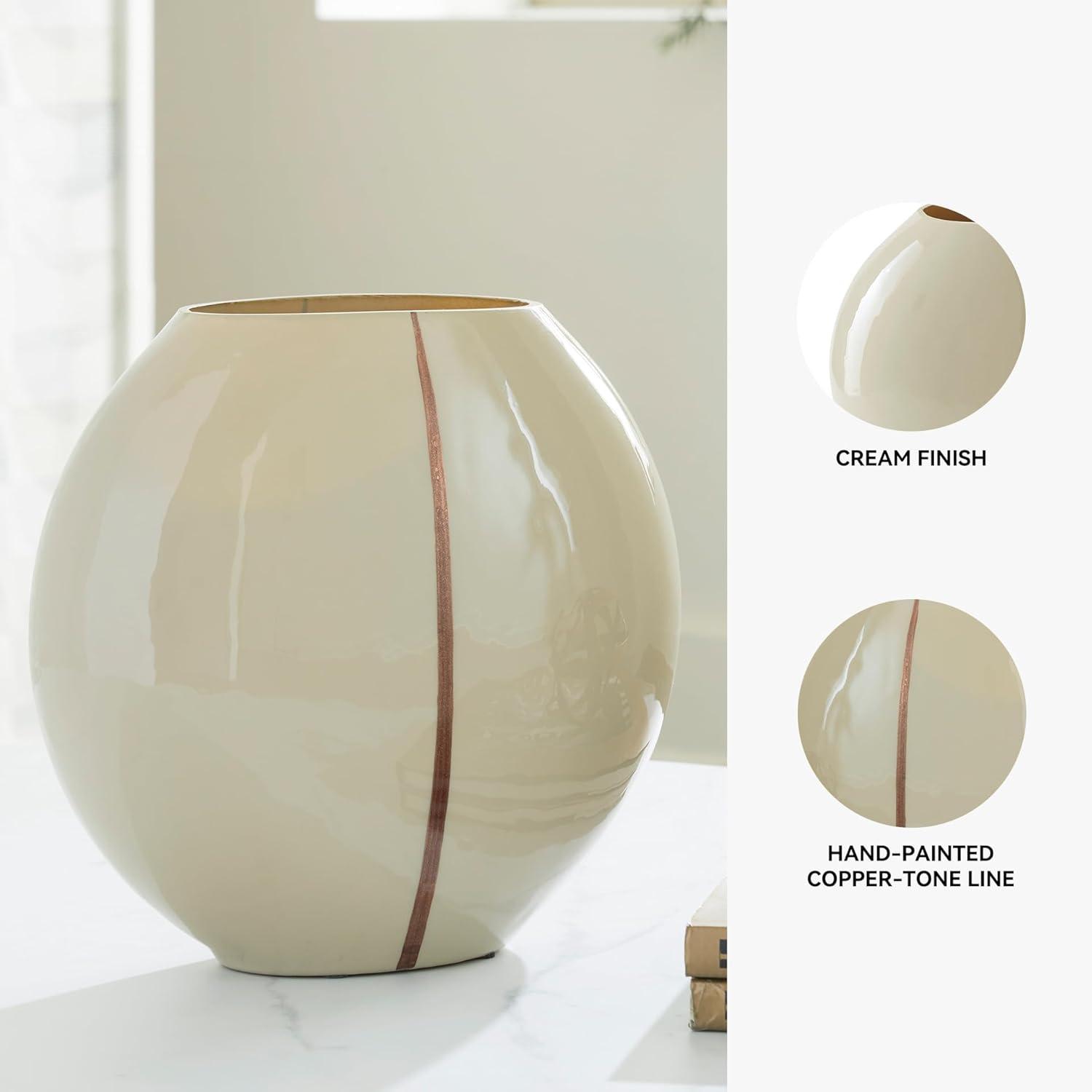 imageSignature Design by Ashley Sheabourne Contemporary Indoor 13 Hand Painted Enameled Glass Tabletop Vase with Wide Mouth Beige amp Dark Brown1025 W x 525 D x 9 H
