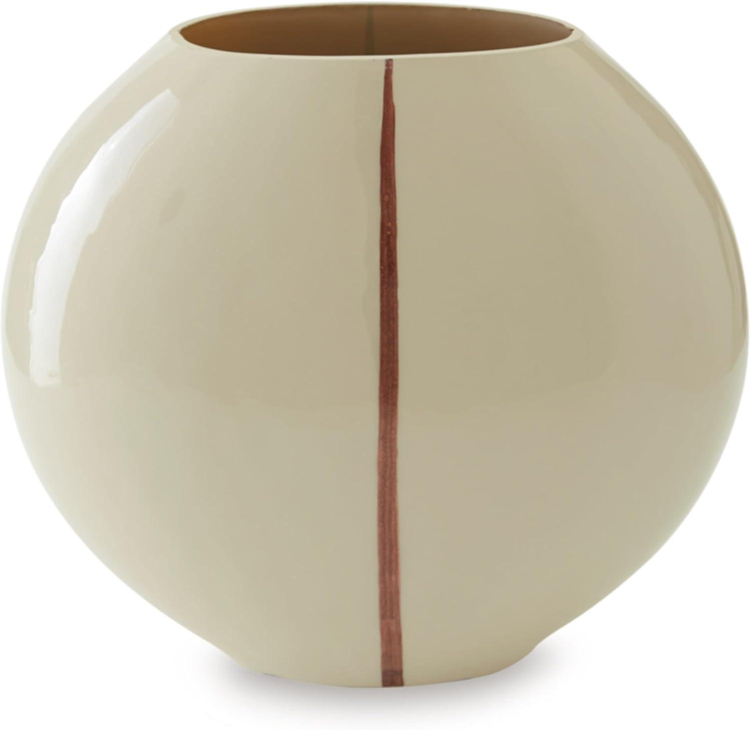 imageSignature Design by Ashley Sheabourne Contemporary Indoor 13 Hand Painted Enameled Glass Tabletop Vase with Wide Mouth Beige amp Dark Brown1025 W x 525 D x 9 H