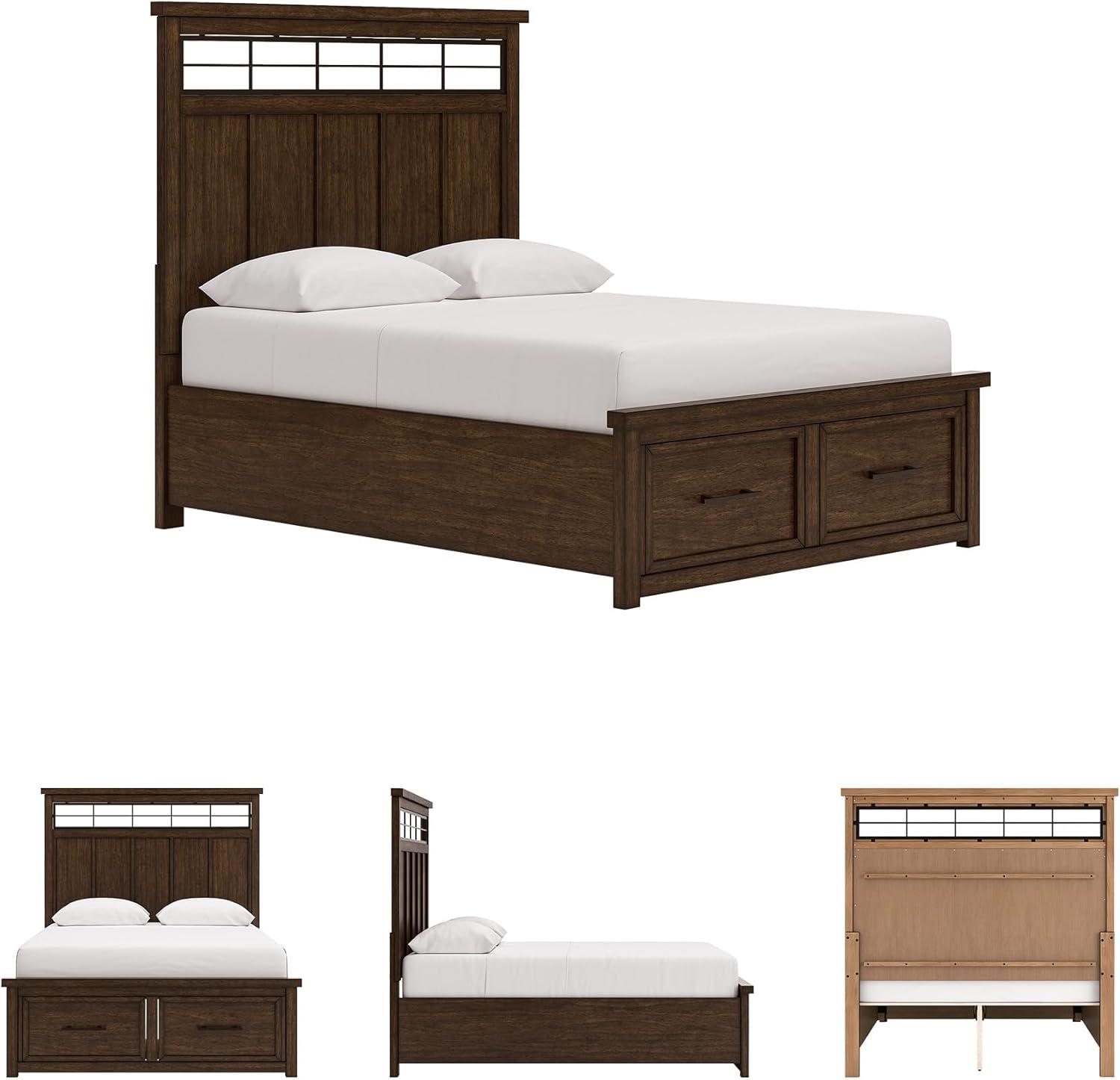 imageSignature Design by Ashley Taffenbrook King Platform Bed Frame with Headboard 2 Drawer Storage Hardwood Solids Mango Veneer MDF Rich Brown Finish Casual BedroomMedium Brown