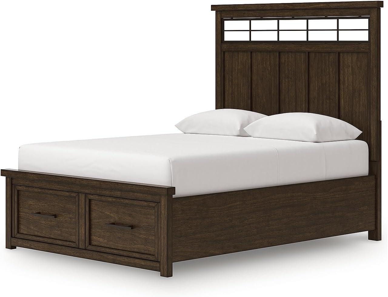 imageSignature Design by Ashley Taffenbrook King Platform Bed Frame with Headboard 2 Drawer Storage Hardwood Solids Mango Veneer MDF Rich Brown Finish Casual BedroomMedium Brown