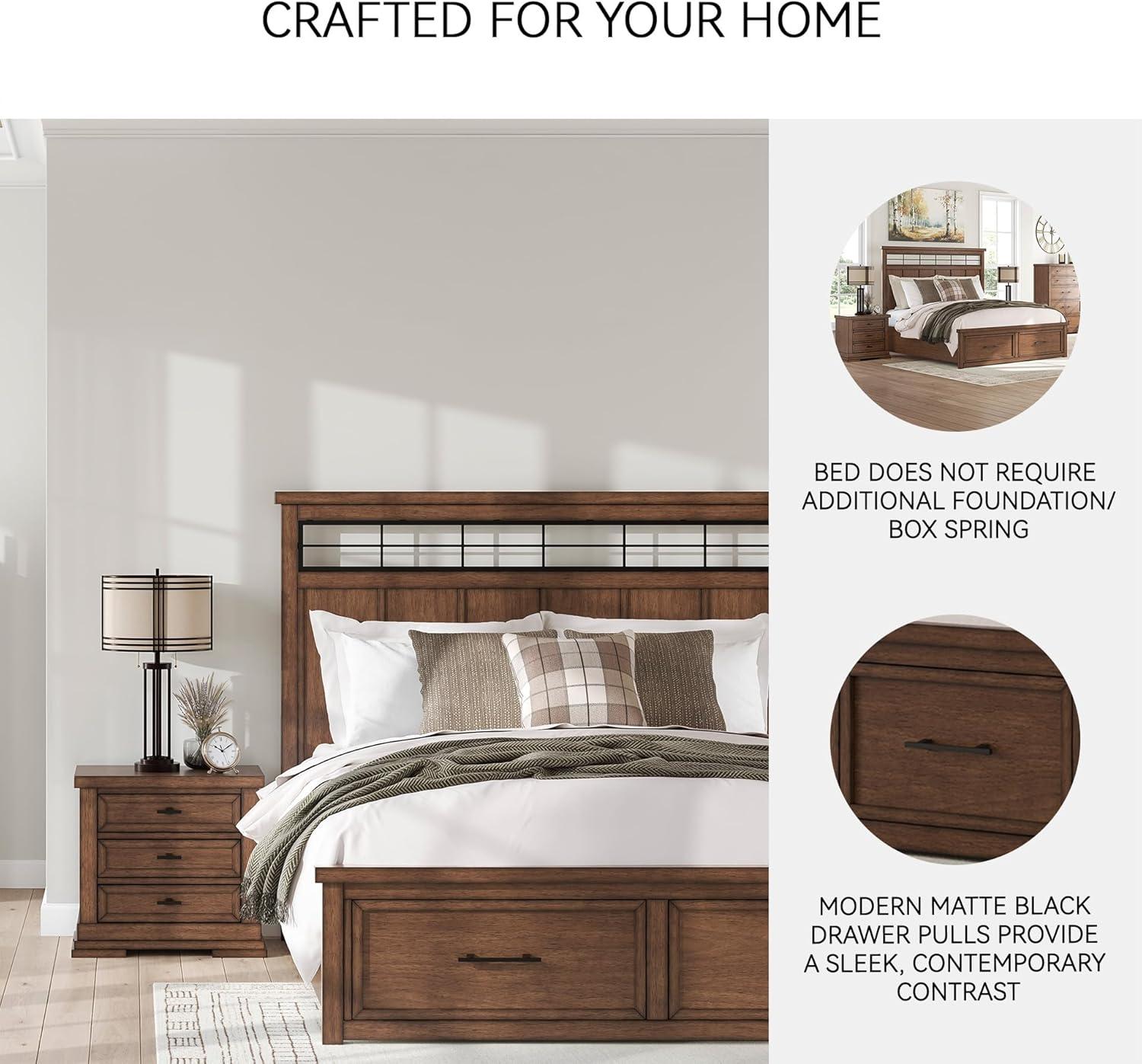 imageSignature Design by Ashley Taffenbrook King Platform Bed Frame with Headboard 2 Drawer Storage Hardwood Solids Mango Veneer MDF Rich Brown Finish Casual BedroomMedium Brown