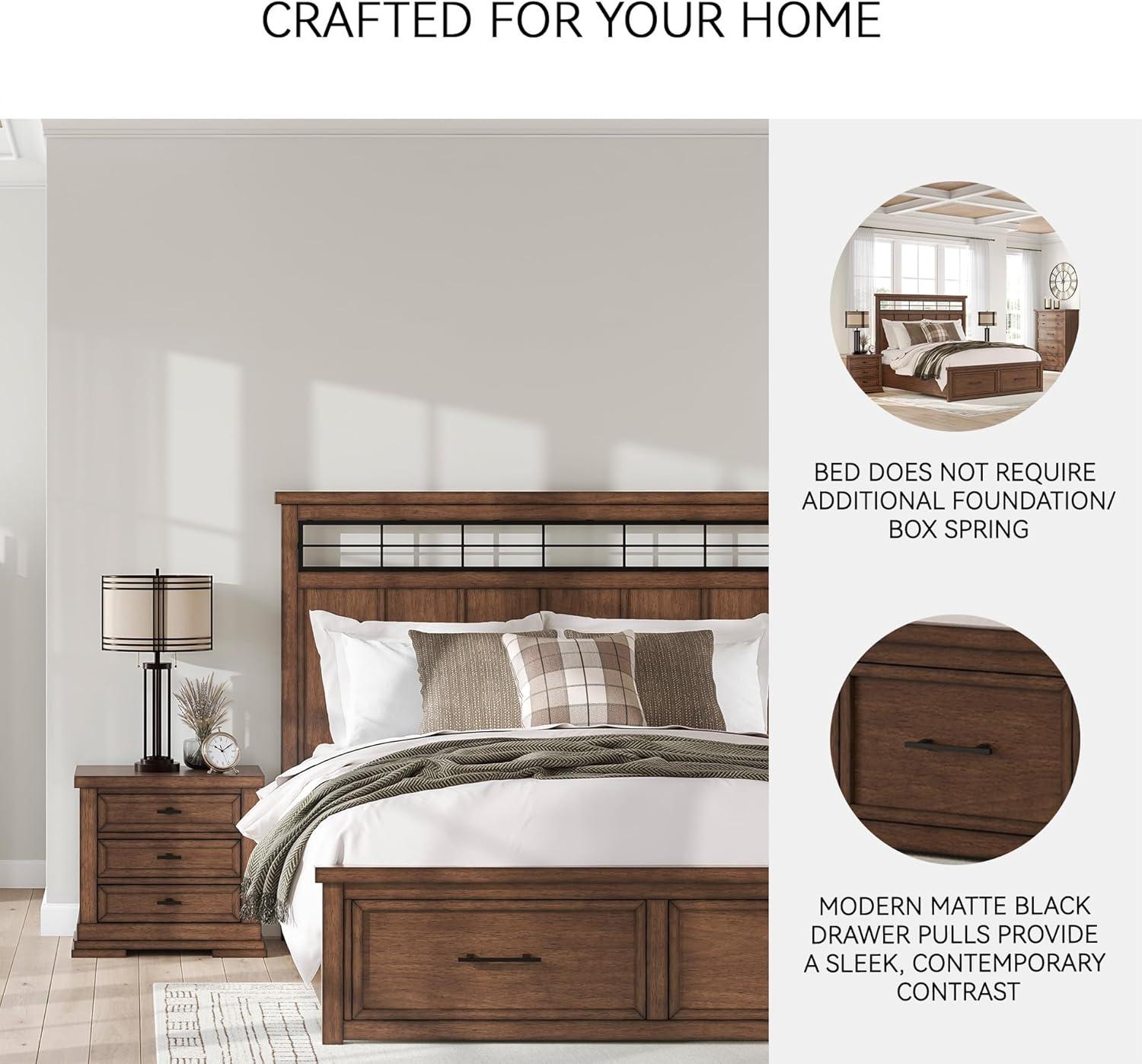 imageSignature Design by Ashley Taffenbrook King Platform Bed Frame with Headboard 2 Drawer Storage Hardwood Solids Mango Veneer MDF Rich Brown Finish Casual BedroomMedium Brown