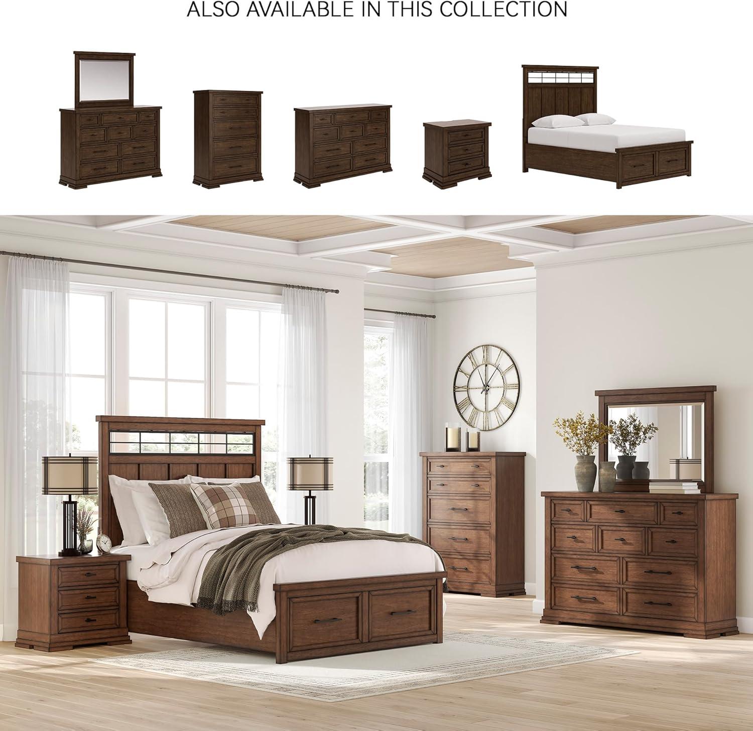 imageSignature Design by Ashley Taffenbrook King Platform Bed Frame with Headboard 2 Drawer Storage Hardwood Solids Mango Veneer MDF Rich Brown Finish Casual BedroomMedium Brown