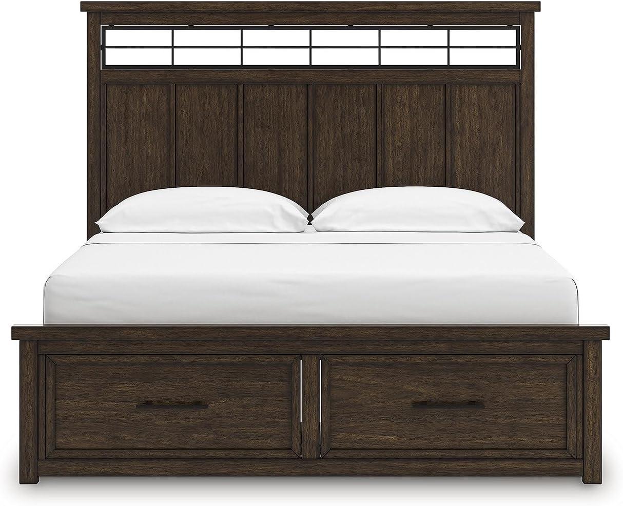 imageSignature Design by Ashley Taffenbrook King Platform Bed Frame with Headboard 2 Drawer Storage Hardwood Solids Mango Veneer MDF Rich Brown Finish Casual BedroomMedium Brown