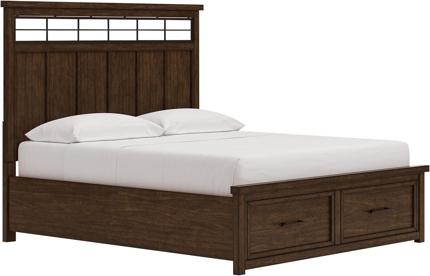 imageSignature Design by Ashley Taffenbrook King Platform Bed Frame with Headboard 2 Drawer Storage Hardwood Solids Mango Veneer MDF Rich Brown Finish Casual BedroomMedium Brown