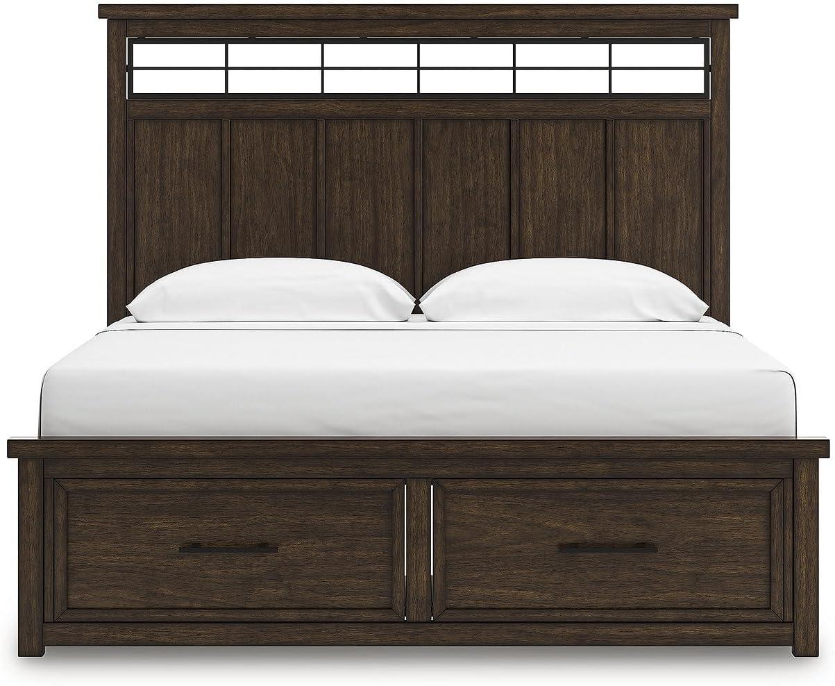 imageSignature Design by Ashley Taffenbrook King Platform Bed Frame with Headboard 2 Drawer Storage Hardwood Solids Mango Veneer MDF Rich Brown Finish Casual BedroomMedium Brown