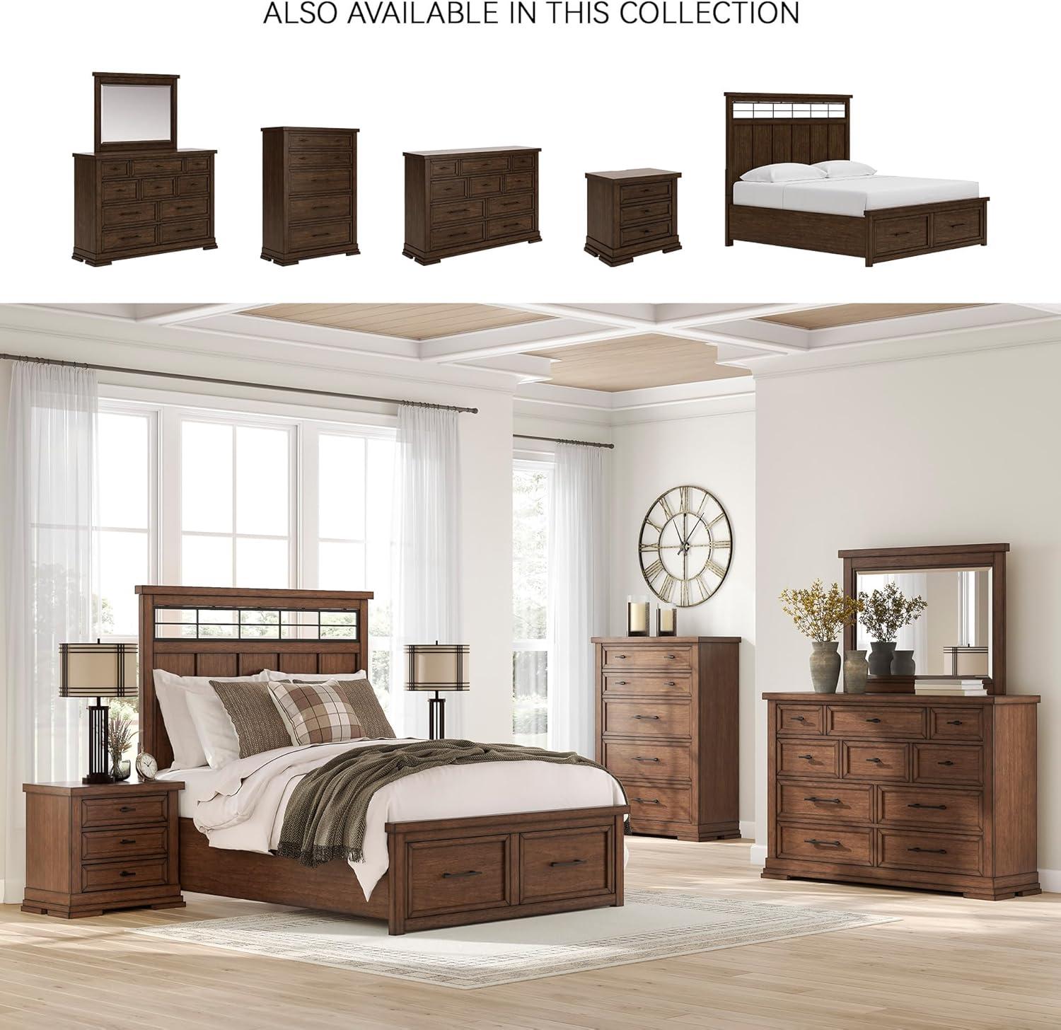 imageSignature Design by Ashley Taffenbrook King Platform Bed Frame with Headboard 2 Drawer Storage Hardwood Solids Mango Veneer MDF Rich Brown Finish Casual BedroomMedium Brown