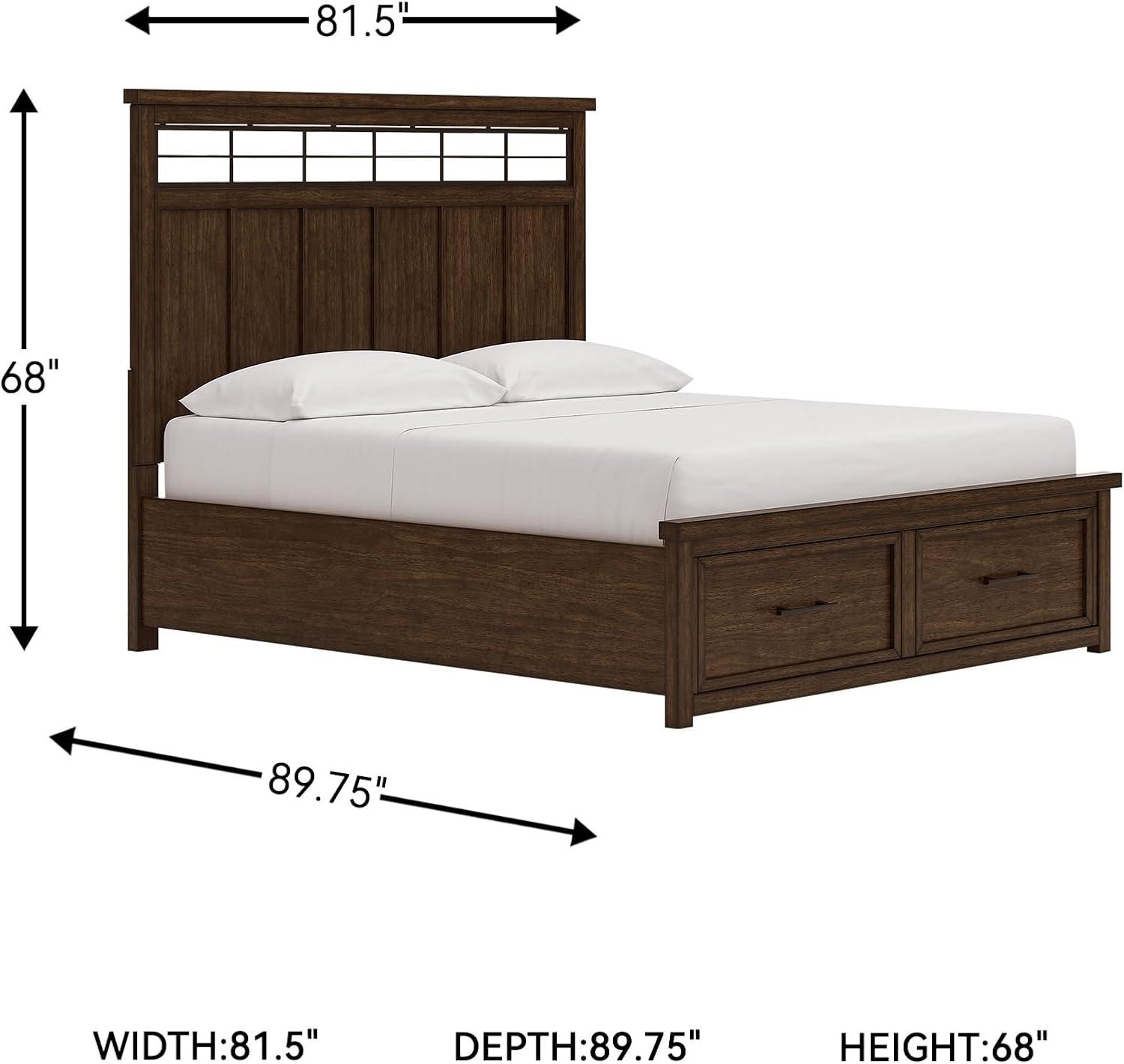 imageSignature Design by Ashley Taffenbrook King Platform Bed Frame with Headboard 2 Drawer Storage Hardwood Solids Mango Veneer MDF Rich Brown Finish Casual BedroomMedium Brown