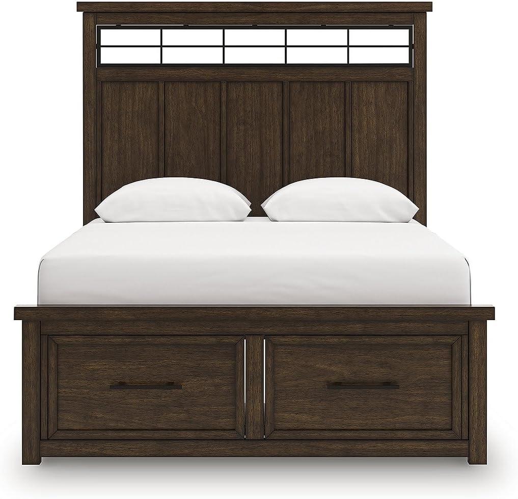 imageSignature Design by Ashley Taffenbrook King Platform Bed Frame with Headboard 2 Drawer Storage Hardwood Solids Mango Veneer MDF Rich Brown Finish Casual BedroomMedium Brown