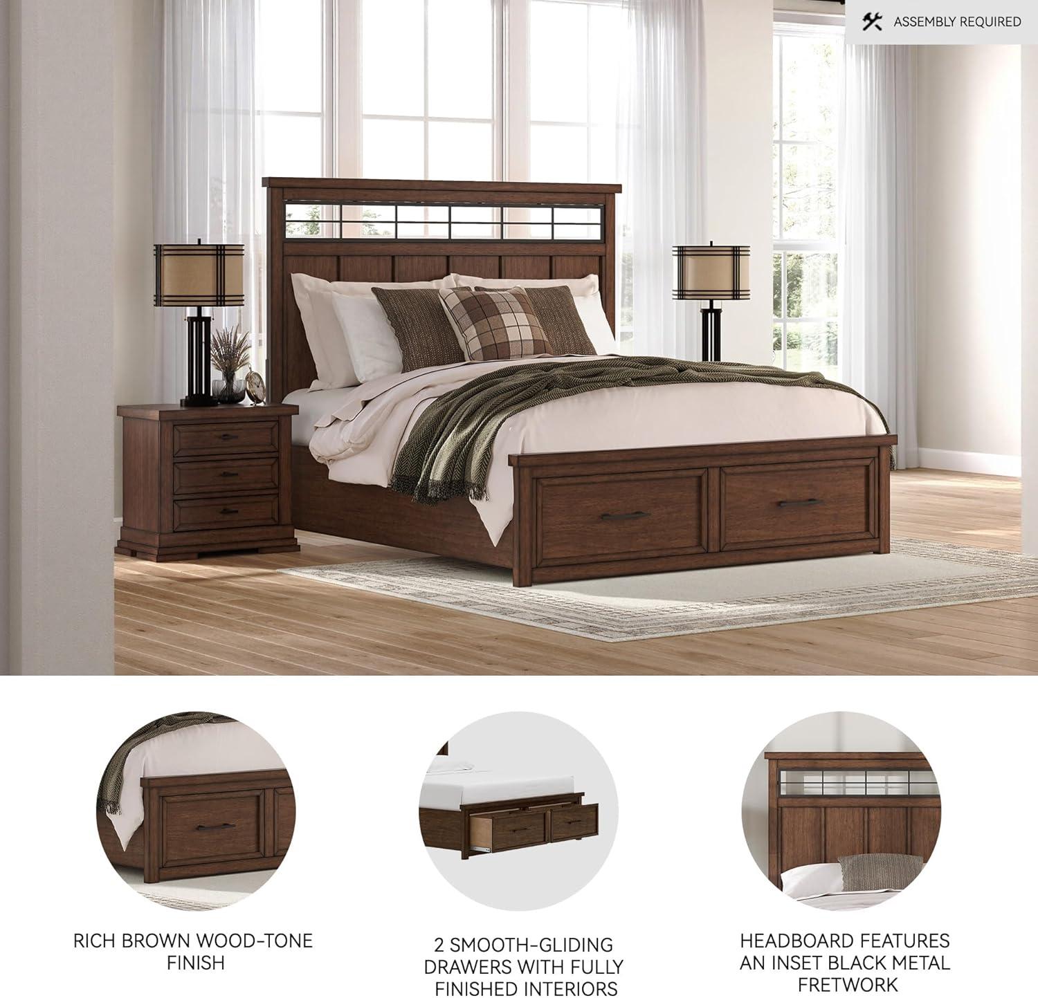 imageSignature Design by Ashley Taffenbrook King Platform Bed Frame with Headboard 2 Drawer Storage Hardwood Solids Mango Veneer MDF Rich Brown Finish Casual BedroomMedium Brown
