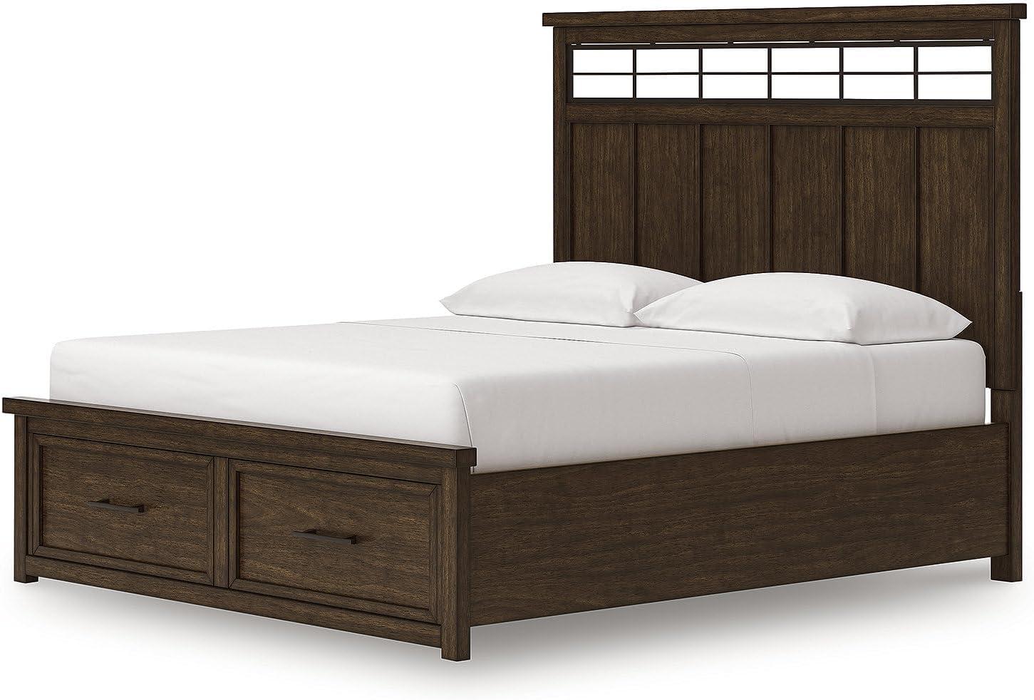 imageSignature Design by Ashley Taffenbrook King Platform Bed Frame with Headboard 2 Drawer Storage Hardwood Solids Mango Veneer MDF Rich Brown Finish Casual BedroomMedium Brown